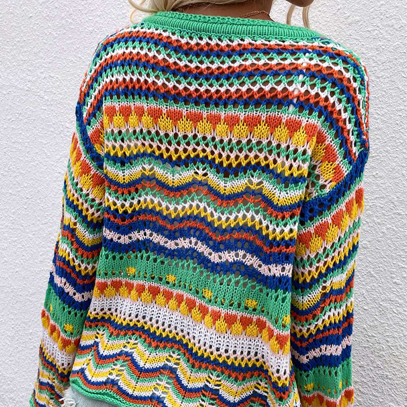 Fay Elegant Rainbow Colored Knit Cardigan