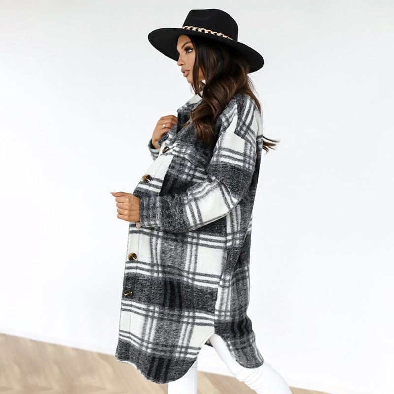 Beeba Elegant Plaid Woolen Coat