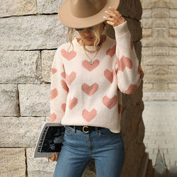 Olivette Heart Print Pink Long Sleeved Sweater